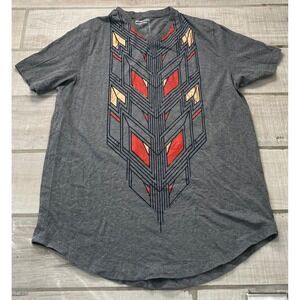 Women's Sean‎ John L  T Shirt V Neck Short Sleeve Gold Graphic geometric African